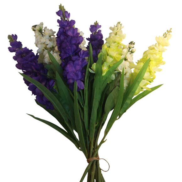 Artificial Snapdragon Bouquet 3 Stems Each Color Purple White Yellow Faux Floral - Picture 5 of 13